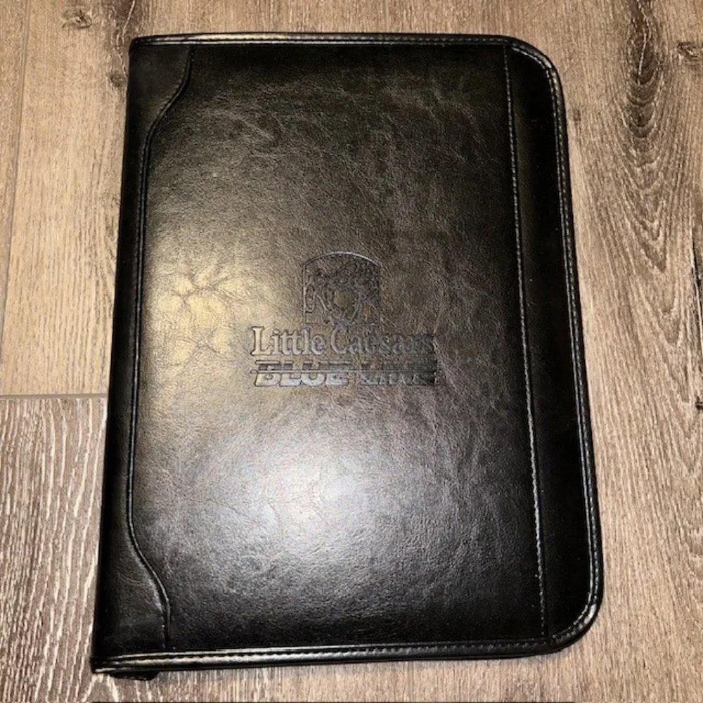 Blue Line Little Caesars Black Leather Travel Bag Organizer Zip Holder Planner